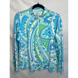 Icikuls Womens Sz XL Blue Green 1/4 Zip Long Sleeve Top Golf Tennis Mesh Outdoor